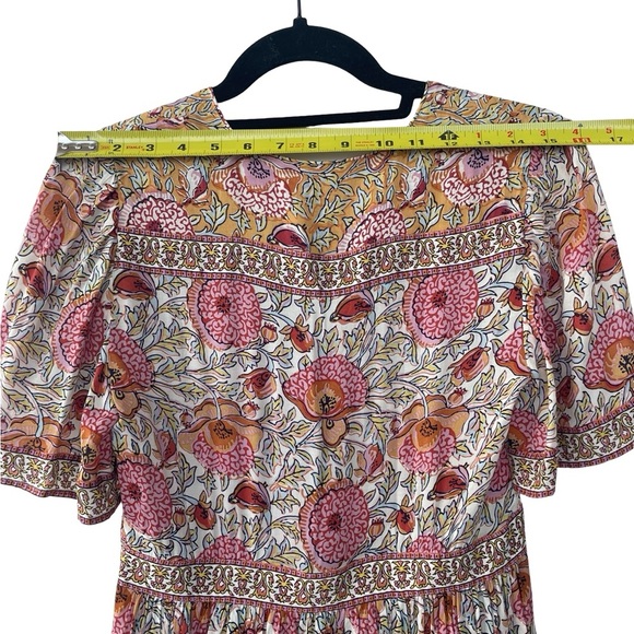 ba&sh Paris XS Boho Floral Mini Dress V-Neck Button Front Pink Orange - Picture 8 of 8